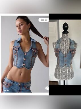 NWT True Religion Retro Cotton Denim Jean Vest Shirt Top. XS